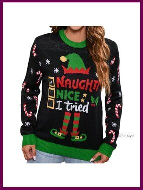 Women's Ugly Christmas Sweater Fuzzy Knitted Pullover Crew Neck Long Sleeve
